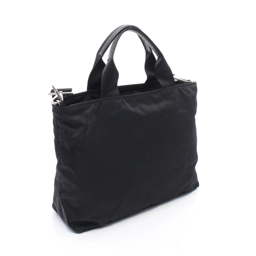 Prada Saffiano Tote Bag Tessuto Leather Black Triangle Black